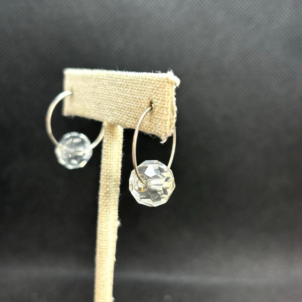 Sterling SIlver 925 Crystal Circle Earrings Hinged Posts Size 0.75'' Diameter - Picture 2 of 8
